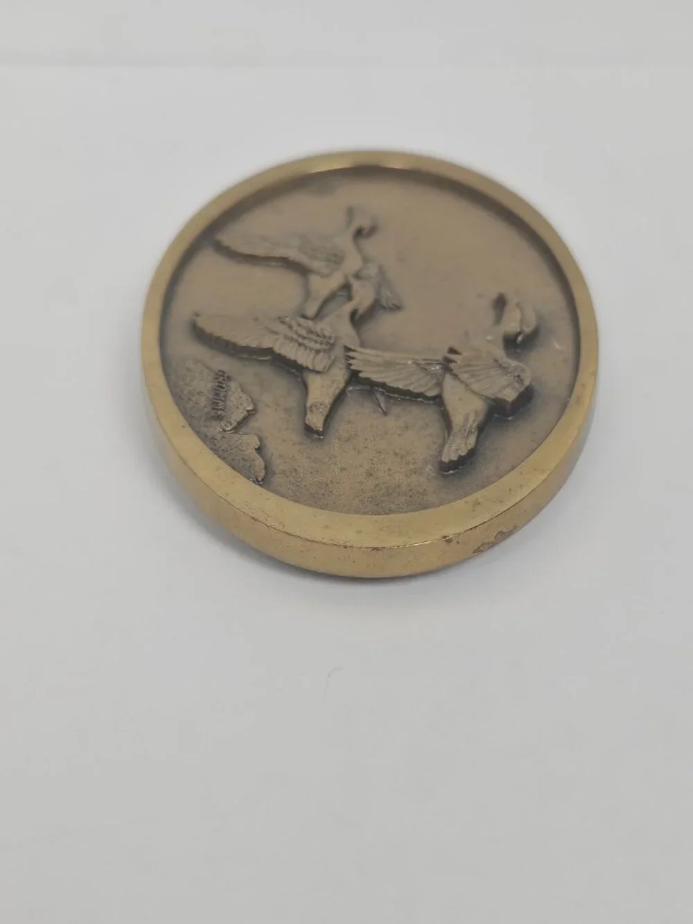 Owen Gromme Designed Three Wood Ducks Over Marsh 1980's Brass Tone Belt Buckle